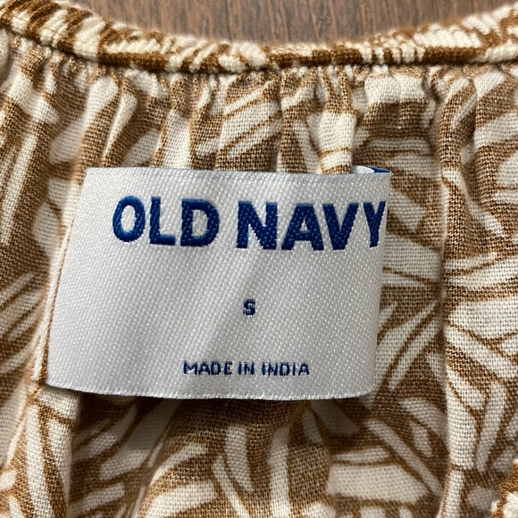 Old Navy Brown Print Off-Shoulder Maxi Dress Size Small Cinched Ruffled Smocked - Picture 13 of 14